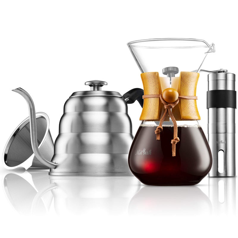 MITBAK Pour Over Coffee Maker Set | Kit Includes 40 OZ Gooseneck Kettle with Thermometer, Coffee Mill Grinder & 20 OZ Coffee Dripper Brewer | Great Replacement for Coffee Machines - Image 1